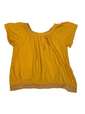 Old Navy Girls Mustard Yellow Crochet-Hem Short Sleeve Top